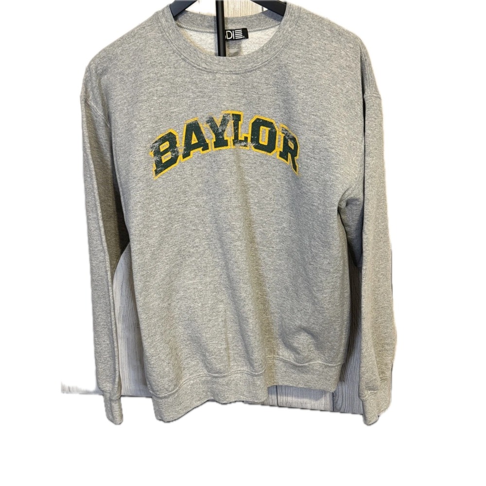 Baylor University‎ Gray Sweatshirt M Distressed Vintage Look Crewneck Collegiate